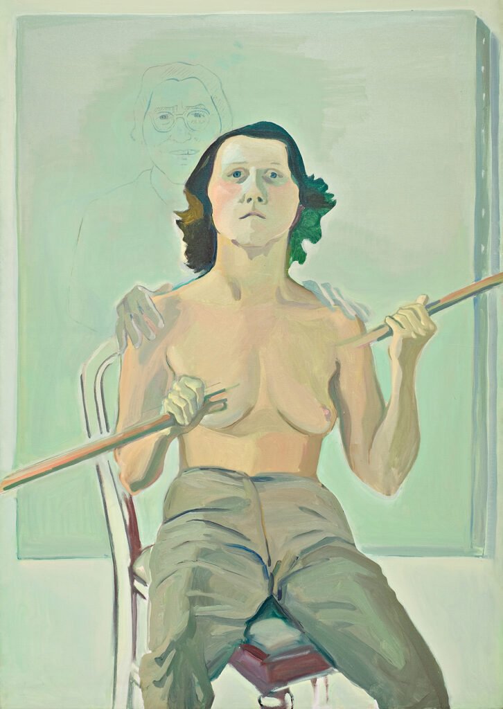 Das Gemälde „Selbstporträt mit Stab“ von Maria Lassnig (1971)