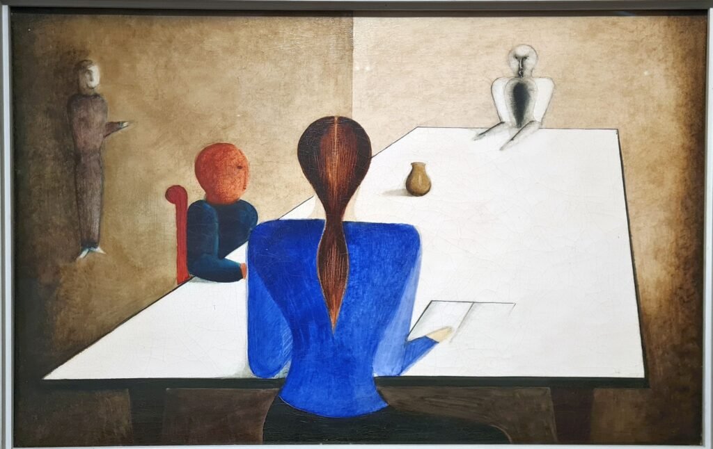 Oskar Schlemmer, Tischgesellschaft (Group At Table), 1923